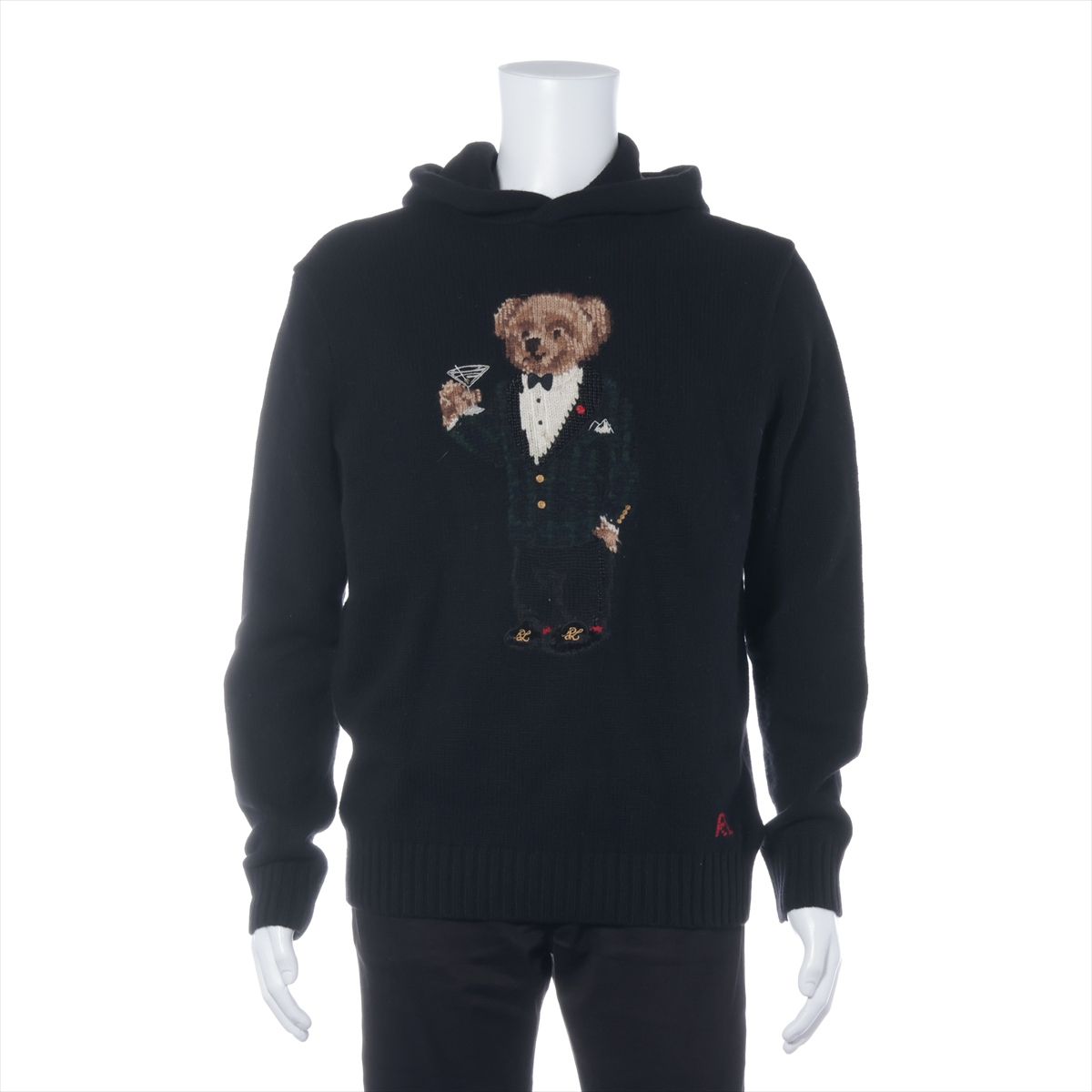 【中古】ポロラルフローレン 羊毛×カシミール パーカー L メンズ 黒いこと  編み物 毛羽立ち有 ほつれ有