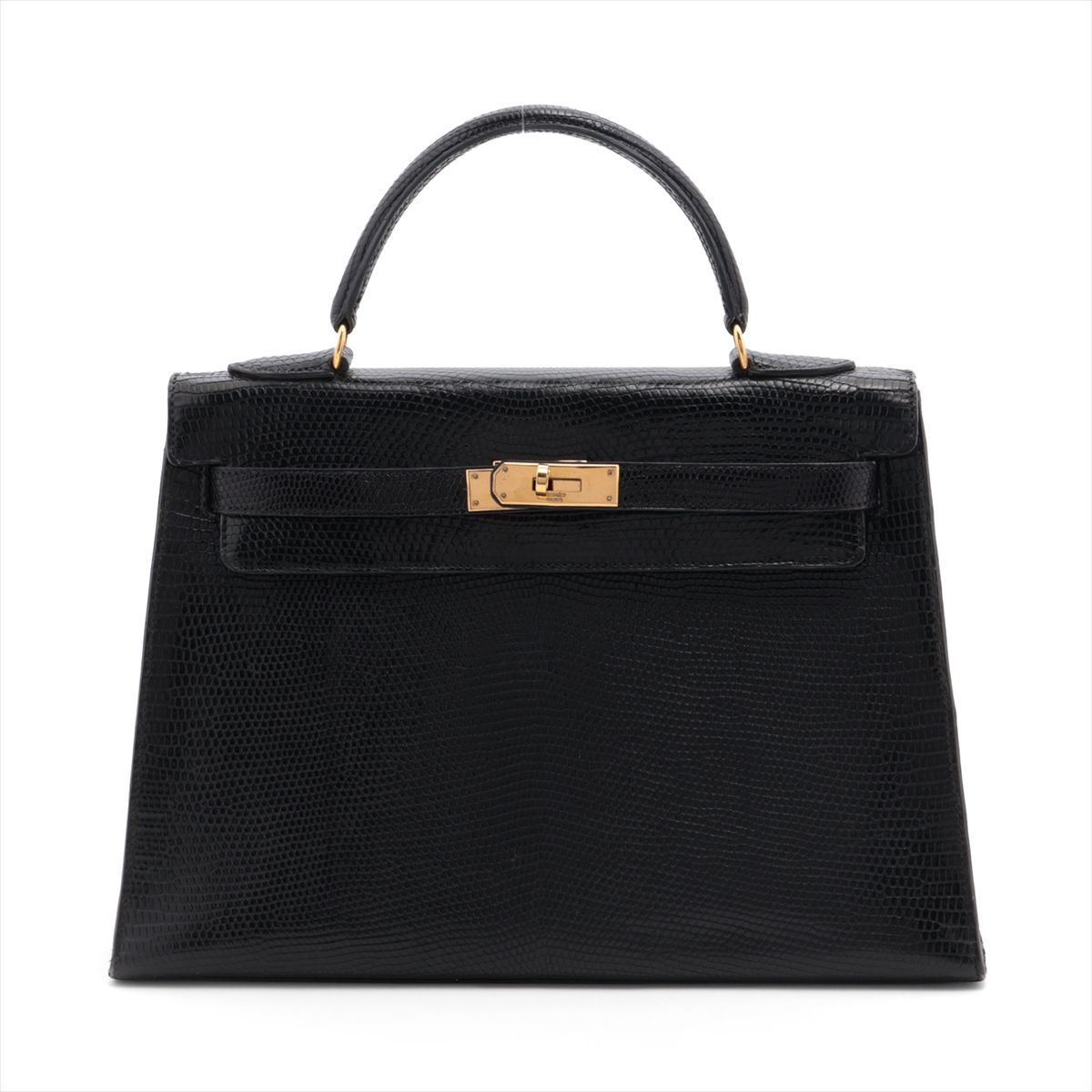 【中古】エルメス ケリー32 セリエ リザード ブラック ゴールド金具 刻印不明