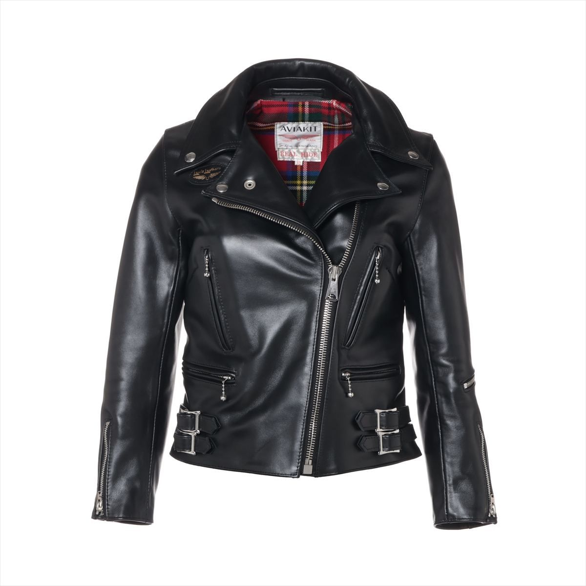 【中古】ルイスなめし革 雷光 なめし革 ライダースジャケット 32 レディース 黒いこと  391L  REAL HIDE 裏地カスタムあり シワ キズ ヨゴレあり