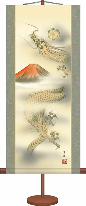 開運絵画　龍神　昇龍　赤富士　宝珠　運気上昇　商売繁盛　財運　健康運　金龍　金運 mat85fj.jpg