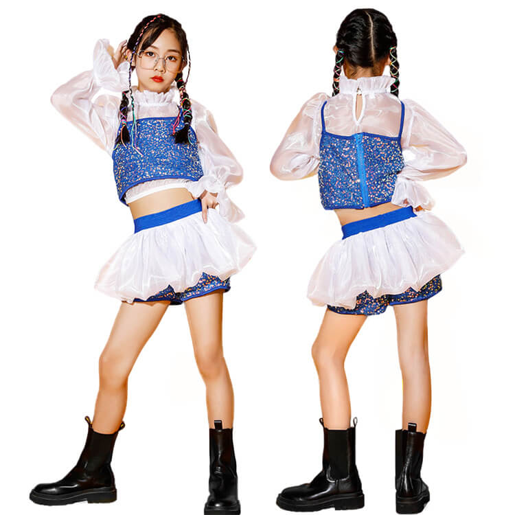 スパンコール 衣装 女の子 ステージ衣装 jazz キッズダンス衣装 セットアップ トップス スカパン 韓国 子供服 ガールズ へそ出し 演出服 舞台服 ダンス衣装 キッズ おしゃれ