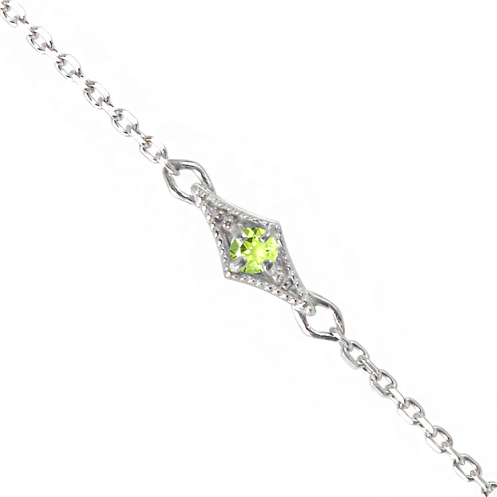 プラチナ ブレスレット ひし形 ペリドット レディース 8月 誕生石 ミルグレイン pt900 カラーストーン シンプル おしゃれ かわいい つけっぱなし 夏 夏コーデ ファッションアイテム 送料無料 母の日 花以外 彼女 妻 贈り物 2026