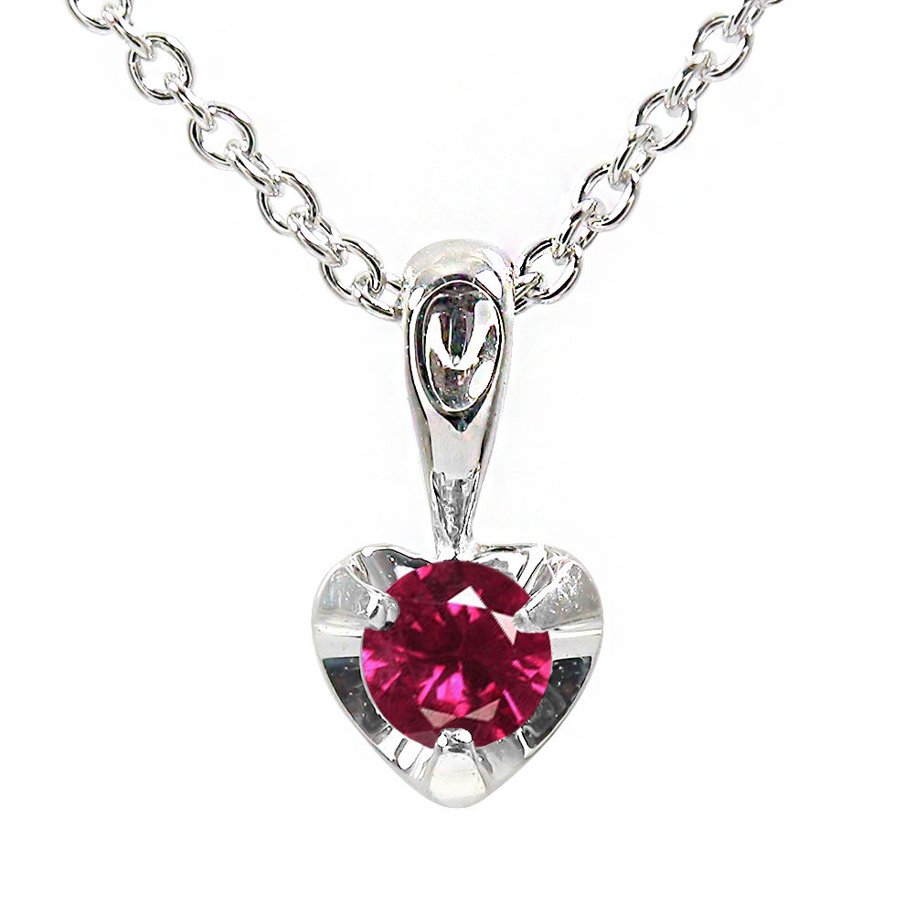 K18ホワイトゴールド ルビー ネックレス(シルバーチェーン)