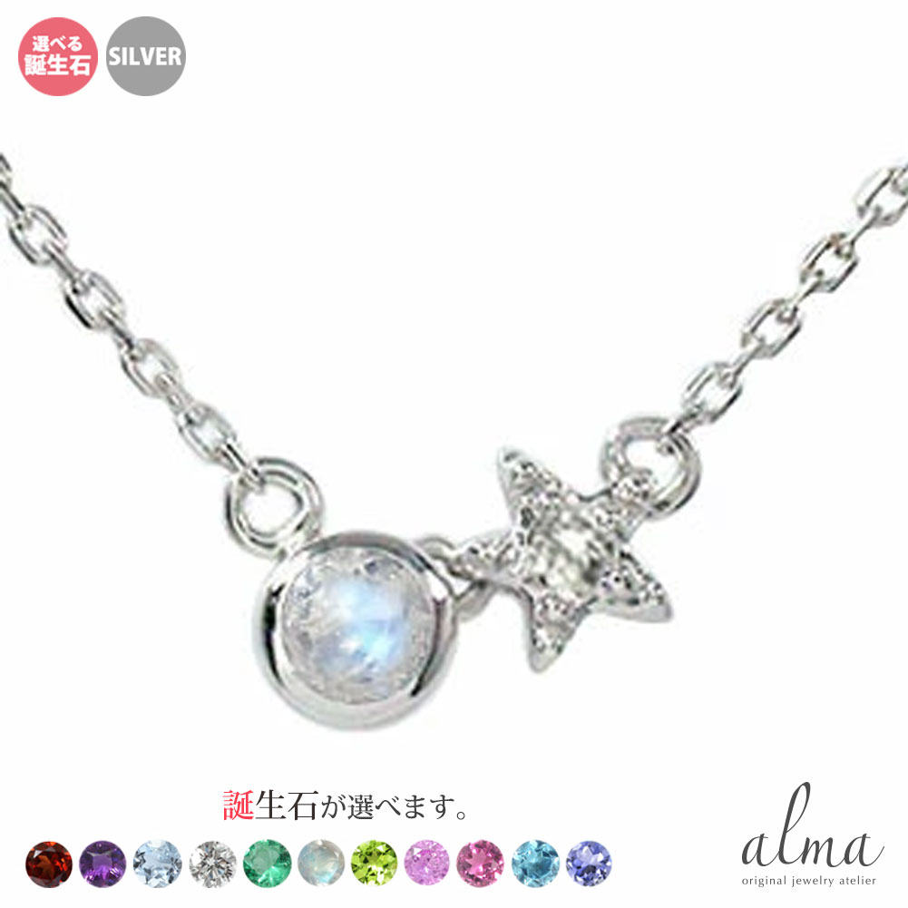 シルバーネックレス 月 星 スター モチーフ レディース ダイヤモンド 誕生石 silver925 スターリングシルバー 満月 流れ星 カラーストーン プチペンダント 送料無料 母の日 花以外 彼女 妻 贈り物 2026