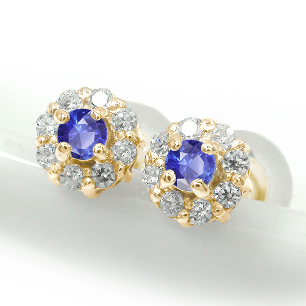 ピアス 取り巻き フラワーモチーフ 花 10金 サファイア 9月 誕生石 ダイヤモンド 母の日 花以外 彼女 妻 贈り物 2026