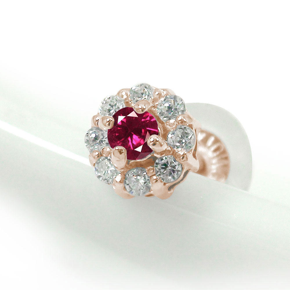 ピアス 片耳 取り巻き フラワーモチーフ 片耳ピアス 花 18金 ルビー 7月 誕生石 ダイヤモンド 母の日 花以外 彼女 妻 贈り物 2026