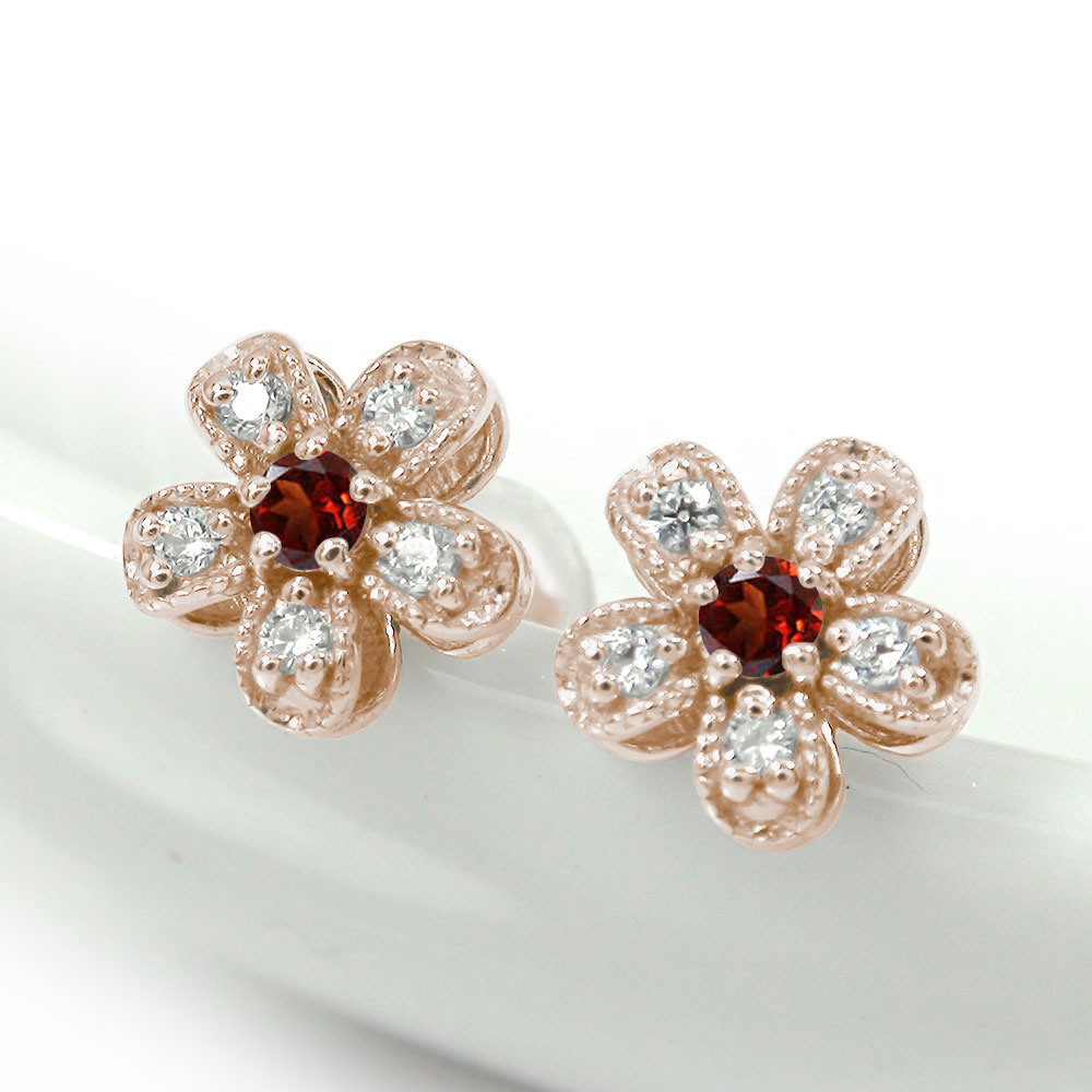 ピアス ダイヤモンド 18金 ガーネット 1月 誕生石 花 フラワーモチーフ送料無料 Painfreepainrelief Com
