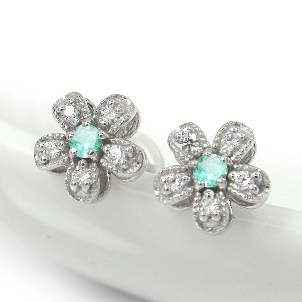 プラチナ エメラルド ピアス ダイヤモンド 花 フラワーモチーフ 5月 誕生石送料無料 Collabforge Com