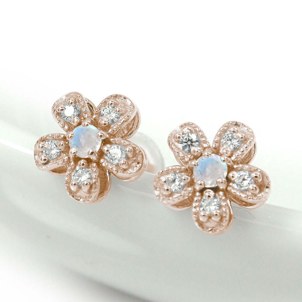 ピアス ダイヤモンド 18金 ブルームーンストーン 花 フラワーモチーフ 6月 誕生石送料無料 母の日 花以外 彼女 妻 贈り物 2026｜リングと誕生石のお店 アルマ 69,740円