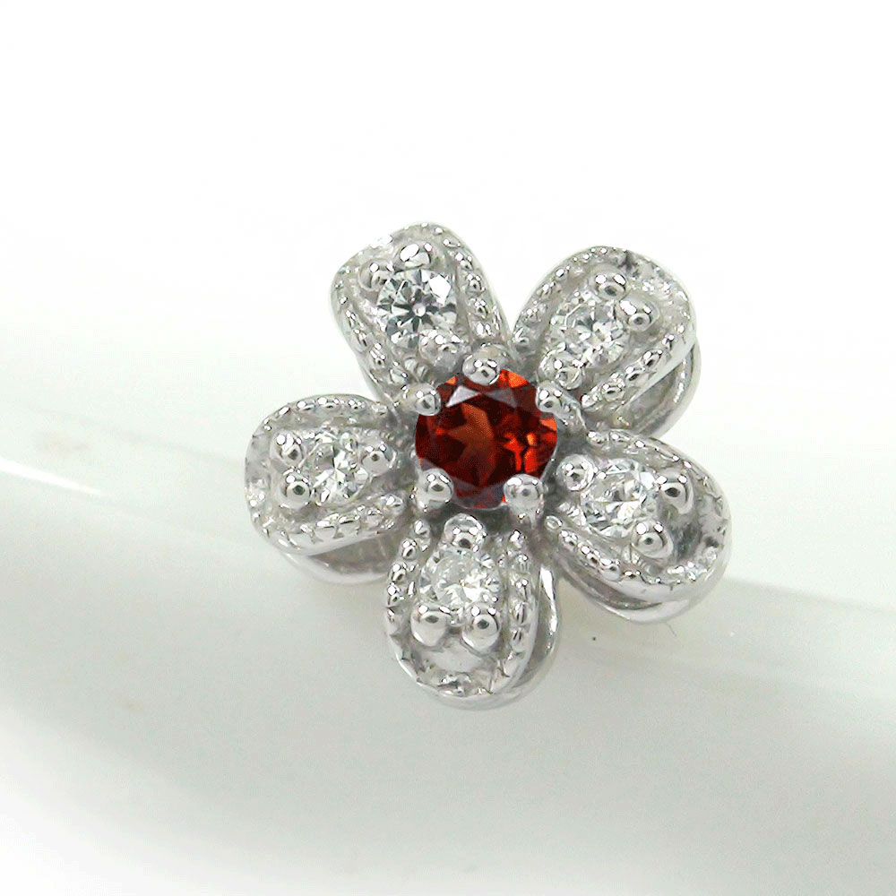 ピアス 片耳 プラチナ ガーネット 片耳ピアス ダイヤモンド 花 フラワーモチーフ 1月 誕生石送料無料 母の日 花以外 彼女 妻 贈り物 2026