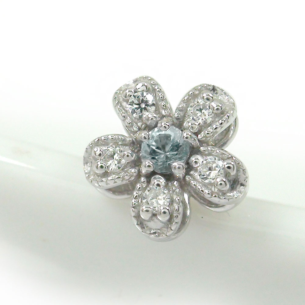 ピアス 片耳 アクアマリン プラチナ 片耳ピアス ダイヤモンド 花 フラワーモチーフ 華 ミルグレイン かわいい 大人っぽい シンプル 人気 おしゃれ 3月 誕生石 送料無料 母の日 花以外 彼女 妻 贈り物 2026