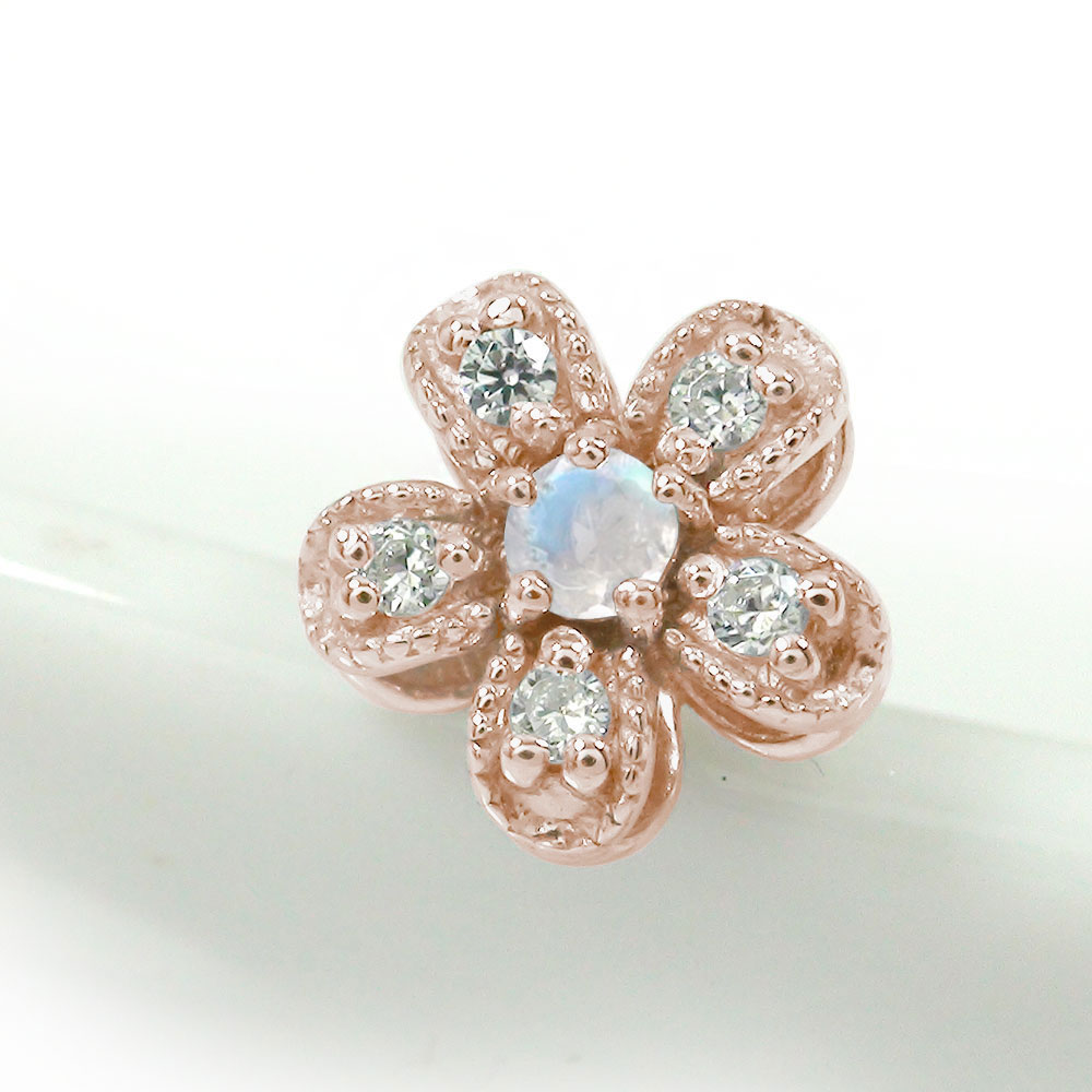 ピアス 片耳 片耳ピアス ダイヤモンド 18金 ブルームーンストーン 花 フラワーモチーフ 6月 誕生石送料無料 母の日 花以外 彼女 妻 贈り物 2026|リングと誕生石のお店 アルマ