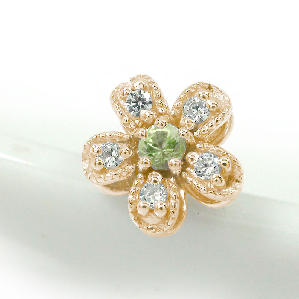 ピアス 片耳 ペリドット フラワーモチーフ 花 片耳ピアス 10金 ダイヤモンド 8月 誕生石送料無料 母の日 花以外 彼女 妻 贈り物 2026