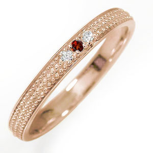 リング 18金 ガーネット 1月 誕生石 マリッジリング ミルグレイン 結婚指輪 指輪 レディース 送料無料 母の日 花以外 彼女 妻 贈り物 2026
