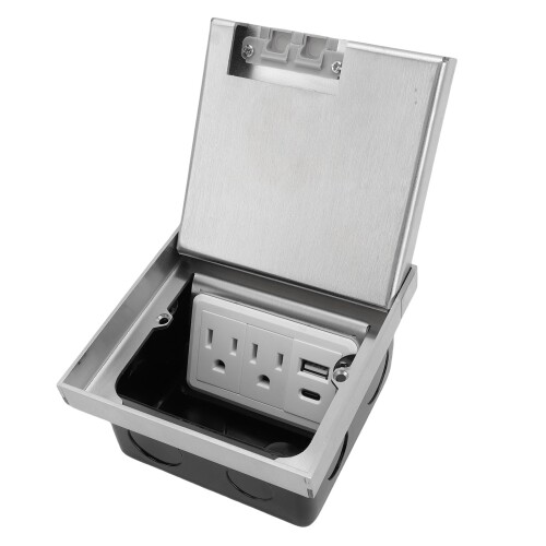 Asixxsix 埋め込み式床逃げ道、デュアル3プロングアウトレットUSB AUSB C界面を備えた埋め込み床明かりアウトレットキット、引っ敷き瓦用のウォータープルーフレセプタクル