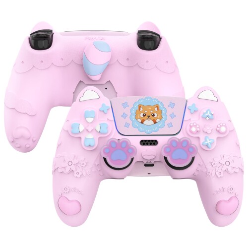 PlayVital ps5コントローラー対応シリコンカバー かわいい春デザインレッサーパンダ ステッカー＆スティックカバー付き 滑り止め 衝撃吸収 充電スタンド対応保護カバー
