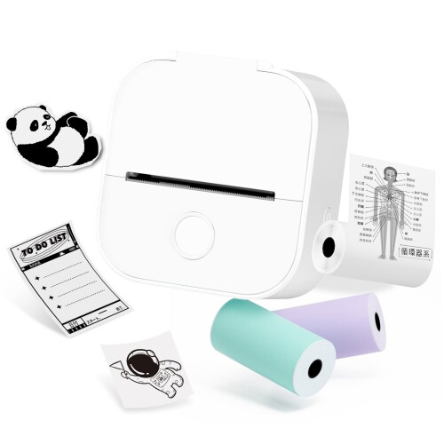 Memoqueen T02 Sticker Printer with 3 Rolls Paper, Portable Thermal Printer, Sticker Maker Machine for Study Notes Memo Journal Stickers Children DIY Gift, Compatible with Phone \u0026 Tablet, White