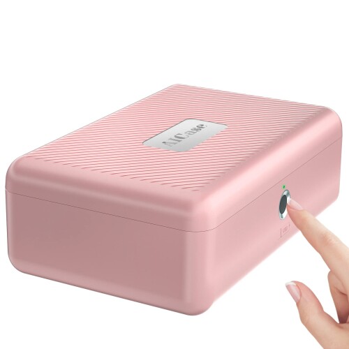 AICase バイオメトリック指紋納めるボックス席 ポータブルキャッシュジュエリー 安全対策入れもの 鍵を掛けるボックス席 安全性のある ズボン下鍵を掛ける 車 住み家 執務室 旅する用 (サクラ色)-1