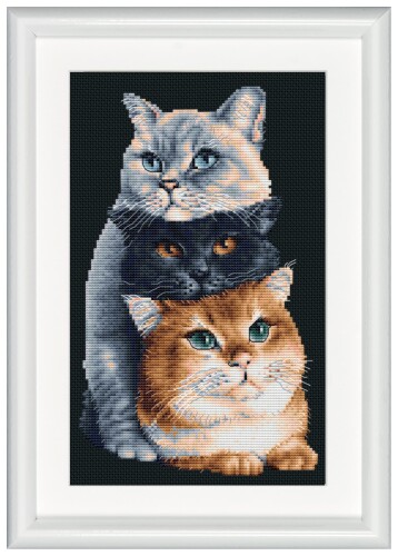 ダッチステッチブラザース クロス・ステッチｷｯﾄ Three Cats 黒のｱｲｰﾀﾞ14カウント 大人向け DSB015A