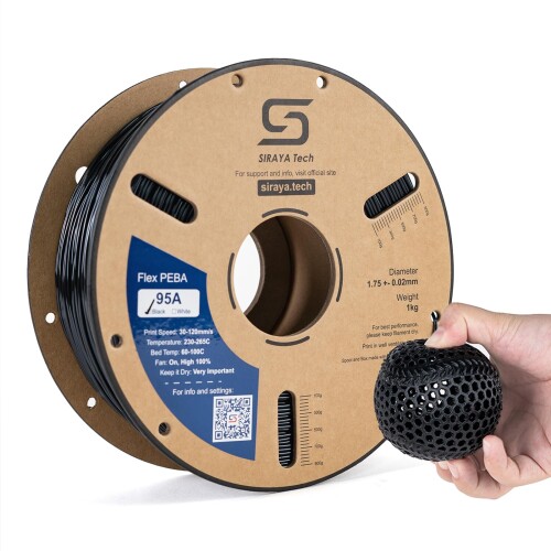 Siraya Tech Flex Rebound PEBA 95A ブラック ? 高弾性PEBA 3Dプリントフィラメント、柔軟性と耐衝撃性、スポーツギア、ウェアラブル機器、動的部品に最適（ブラック, 800g）