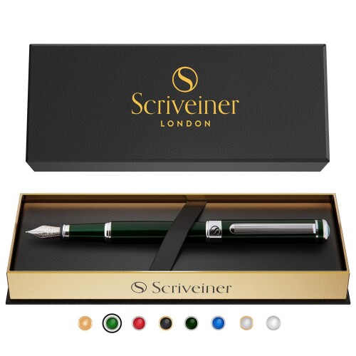 Scriveiner スクリブナー 万年筆 ブリティッシュレーシンググリーン クローム シュミットペン先 中字 コンバーター付 高級 ブランド ビジネス British Racing Green Fountain Pen|アルメリアセカンドストア
