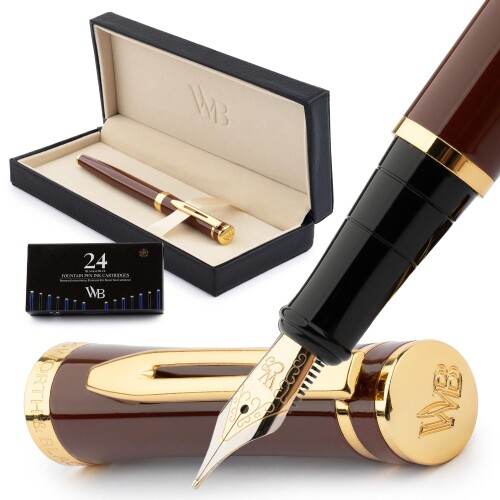 Wordsworth \u0026 Black 筆仕掛ける ミディアムペン先 インキ薬莢24本とインキ詰め替え変換器付き添い人 差し上げ物入れもの 当用日記 表意文字 木目細か書きあらわす書き込み (赤銅色ゴールド) 男女兼用