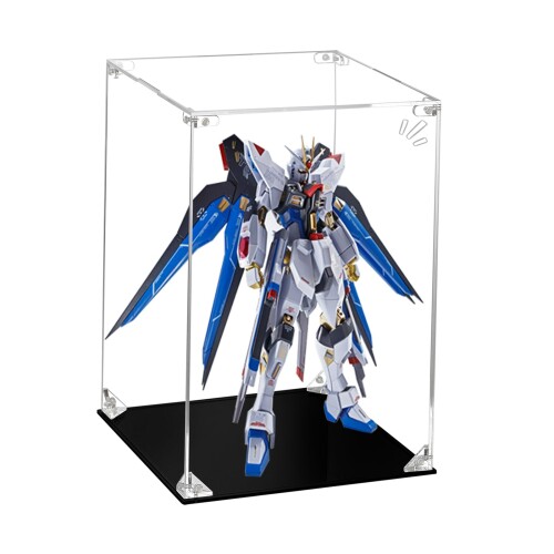 フィギュアケース レーザー彫刻 コレクションケース 5面クリアビュー ショーケース 黒地台 簡単組立 強化アクリル製 堅牢構造 CHILLCASE 防塵収納ケース 専用手袋 クリーニングクロス付属