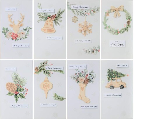 クリスマスカードセット（８枚組、2つ折り、中紙・封筒付き） Christmas card set XCS-586
