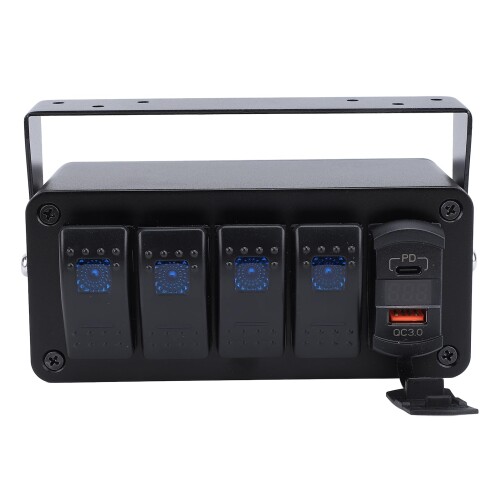 ロッカースイッチボックス、12V 24V 4ギャングロッカートグルスイッチパネルボックス、20アンペア、SPSTオン/オフPD印字機CおよびQC 3.0 USB申し受ける器起電力計、四輪車ともし火小舟RV貨物自動車用 (