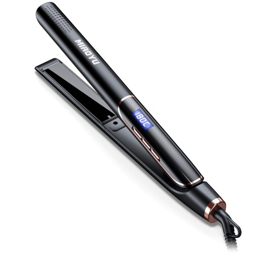 miaoyu ヘアアイロン 24mm 2way ストレート & カール 3000 万マイナスイオン ミラーチタニウムプレート 100~230[度]調整 LED ディスプレイ 海外対応 プロ仕様 ブラック 男女兼用 ダメージヘア対応