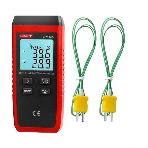 UNI-T 熱電対温度計 K/Jタイプ 温度差測定 温度センサー 高精度 -50-1300[度] デュアルチャンネル 温度計 デジタル 熱電対センサー 工業 数値記録 小型 手持ち LCDバックライト付き UT320D