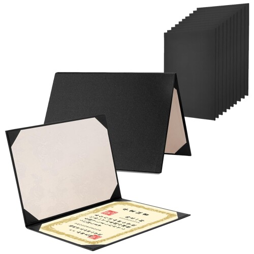 Tubbi お墨付き整理保存用具 表彰状整理保存用具 - 10冊書き割り 黒 A4/B5判用 二枚用 縦横兼用 お墨付き入れ 表彰状入れ Certificate/Document Cover 二つ折り パッドなし 隅っこシュロの葉付き添い人 有りがたさ状 卒お墨付き 受かるお墨付き 表