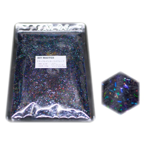 DIY MASTER ブラックレインボー ラメ フレーク ロング 0.2mmx1.5mm (小) 250g｜アルメリアセカンドストア