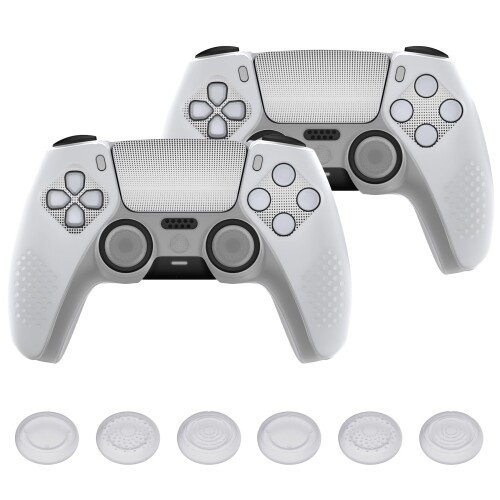 PlayVital ps5コントローラー対応用保護カバー、改良型シリコンカバー充電ステーションに対応、サムグリップキャップ12個やステッカー4枚付属、3Dスタッド加工、グリップ付き滑り止めや