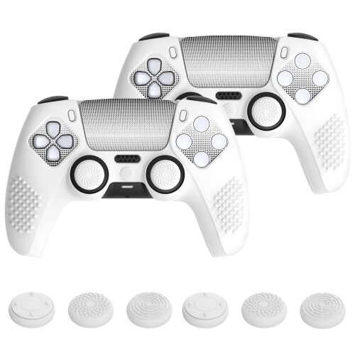 PlayVital ps5コントローラー対応用保護カバー、改良型シリコンカバー充電ステーションに対応、サムグリップキャップ12個やステッカー4枚付属、3Dスタッド加工、グリップ付き滑り止めや