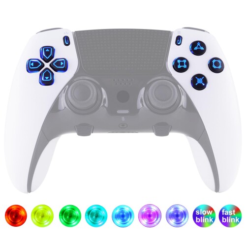 eXtremeRate ps5 edgeコントローラーに対応用多色発光十字キー・アクションボタン・クリエイト・オプションボタンセット、ps5 edgeコントローラーに対応用7色9種類発光エフェクト搭載D＆F LED