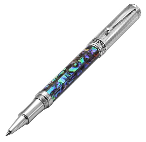 Xezo Maestro 捻じれ動き ハンドメイドローラーボールペン、白蝶貝とダイヤモンドライクカーボンPVD、禾穀類電話番号入り口・入口