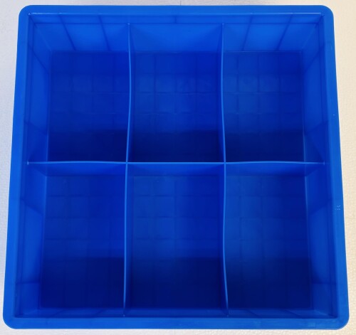 部品収納ボックス (中6仕切り) 青プラスチック製 (6区画タイプ)（395×395×120mm）パーツケース コンテナ BOX ネジ 工具 パーツ整理 PK395-6 中6青