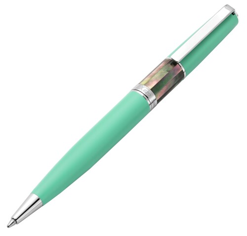 Xezo Speed Master Twist Action 並み並み ボールペン.。マットアクアグリーン、タヒチアンブラックマザーオブパール。クロームメッキ。軽さ金管楽器上半身。