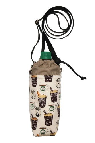 ペットボトルカバー 保冷保温 ペットボトルケース 水筒カバー マグボトルカバー 巾着 500〜600ml ショルダー (しろくまカフェ 生成り)画像