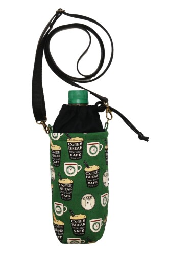 ペットボトルカバー 保冷保温 ペットボトルケース 水筒カバー マグボトルカバー 巾着 500〜600ml ショルダー (しろくまカフェ グリーン)画像