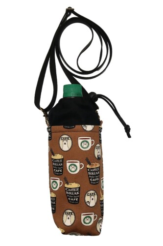 ペットボトルカバー 保冷保温 ペットボトルケース 水筒カバー マグボトルカバー 巾着 500〜600ml ショルダー (しろくまカフェ ブラウン)画像