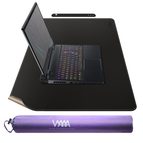 VYAAA コルク&レザーデスクマット、90 × 50 cm 大型マウスパッド デスク用デスクトッププロテクター 自宅やオフィス用多機能キーボードマウスパッド (ブラック)