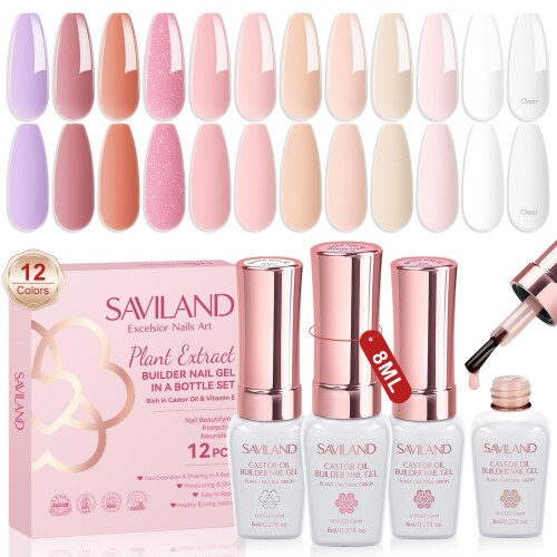 Saviland 工務店 ネイルジェルセット: 12 色の瓶入り口・入口ジェルビルダー 爪用ハードジェル 伸展強化因子ジェルキット お上さんへの差し上げ物として 老人ホーム DIY 赤ちょうちん ネイルケア 取りつくろう