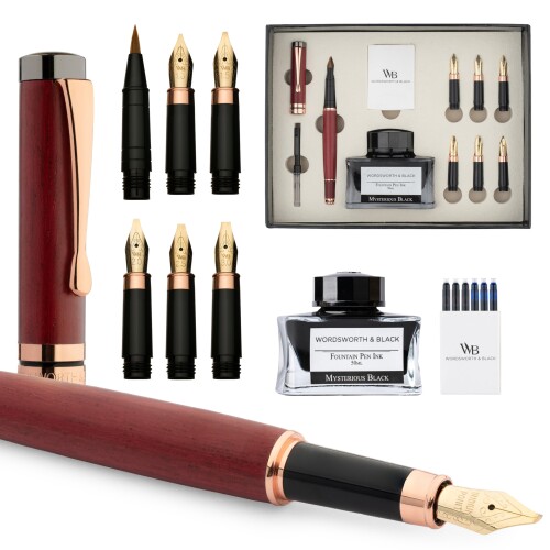 Wordsworth \u0026 Black Calligraphy Pen Gift Set, インキ瓶、6個のインキ薬莢、インキ変換器、6個の取り替えっこニブ、御前上等竹、ジャーナリング、書き味円転自在な書き込み (相撲取り草白木)