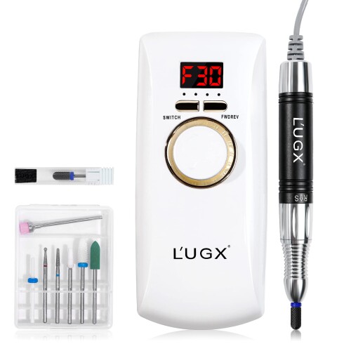 L\u0027UGX 電動ネイルマシン 30000RPM 労働者階級 ネイルドリル みがき上げる 爪磨き ネイルマシーン 住み処赤ちょうちん用 低騒々しい音 低振りまわす 8個のビット (白いこと)