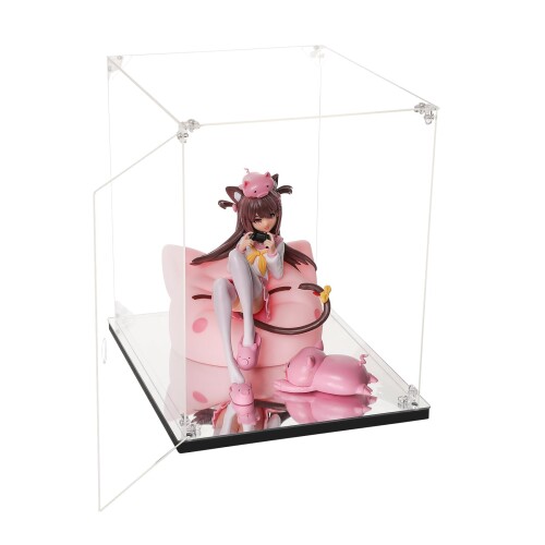 ZOS.UZYAKO フィギュアケース 透明 開閉扉 ミラー 横長タイプ プラスチック ケース 高強度接続構造 コレクションケース ディスプレイケース 組み立て簡単 頑丈 汚れ防止 手袋 クリーニング