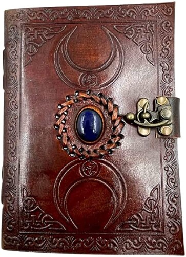OVERDOSE Brown Moon Stone Leather Journal with Key - Antique Handmade Deckle Edge Vintage Paper Leather Bound Sketchbook & Notebook - 5\