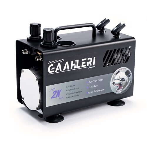 Gaahleri エアブラシ塗装キット 1Lエアタンク搭載/デュアルエアーアウトレット 高度なガイドマニュアル付き/ケーキデコレーション・ネイルアート・タトゥー描画・モデル彩色対応/多機能