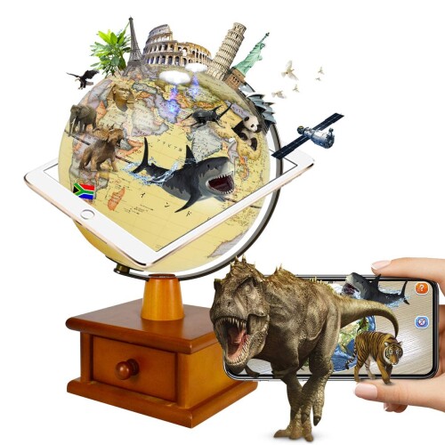 しゃべる地球儀 FUN GLOBE (20cm(黄・木製台座))|アルメリアセカンドストア